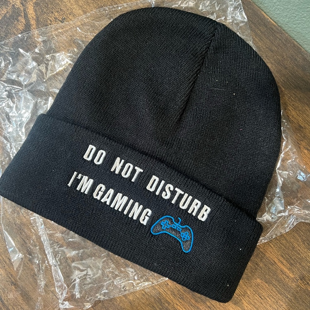 NWT Black Beanie with Gaming Text